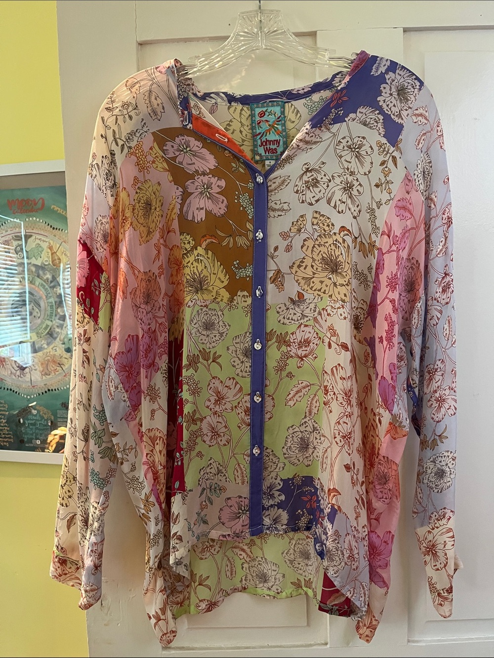 Johnny Was Patchwork Floral Button-Up Top in Multi